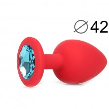 Втулка анальная силиконовая с кристаллом, длина 95 мм, диаметр 42 мм, красная, цвет кристалла голубой, SF-70602-05, бренд Sexy Friend, цвет красный, длина 9.5 см.