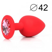 Силиконовая анальная пробка, длина 95 мм, диаметр 42 мм, красная, цвет кристалла розовый, SF-70602-02, бренд Sexy Friend, длина 9.5 см.