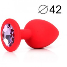 Втулка анальная с кристаллом, длина 95 мм, диаметр 42 мм, красная, цвет кристалла светло-фиолетовый, силикон, SF-70602-15, бренд Sexy Friend, цвет красный, длина 9.5 см.
