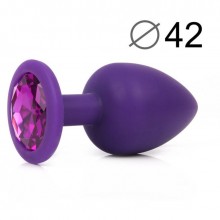 Втулка анальная со стразой, длина 95 мм, диаметр 42 мм, фиолетовая, цвет страза фиолетовый, силикон, SF-70702-04, бренд Sexy Friend, длина 9.5 см.