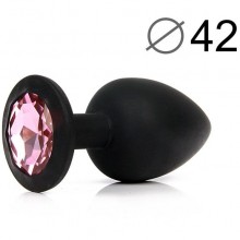 Втулка анальная с кристаллом, длина 95 мм, диаметр 42 мм, черная, цвет кристалла розовый, силикон, SF-70502-02, бренд Sexy Friend, длина 9.5 см.