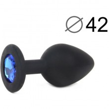 Силиконовая анальная пробка с кристаллом, длина 95 мм, диаметр 42 мм, черная, цвет кристалла синий, SF-70502-13, бренд Sexy Friend, длина 9.5 см.