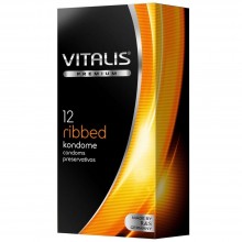 Ребристые презервативы премиум качества Vitalis Premium «Ribbed», упаковка 12 шт, бренд R&S Consumer Goods GmbH, из материала латекс, цвет прозрачный, длина 18 см., со скидкой