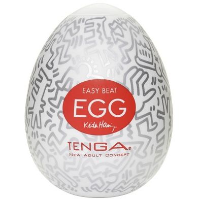 Мастурбатор яйцо, с уникальным рельефом напоминающим поп-арт «TENGA & Keith Haring Egg Party», цвет белый, от Tenga KHE-003, из материала TPE, длина 7 см., со скидкой
