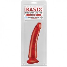 Полупрозрачный изогнутый фаллоимитатор на присоске из коллекции Basix Rubber Worx от PipeDream, цвет красный, 422315, длина 20.3 см.
