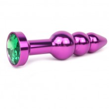 Анальная ребристая втулка фиолетовая, длина 113 мм, диаметр 22x25x29 мм, цвет кристалла зеленый, QVLT-07, из материала металл, цвет фиолетовый, длина 11.3 см.