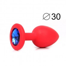 Втулка анальная из силикона красного цвета с синим кристаллом, длина 72 мм, диаметр 30 мм, Sexy Friend SF-70600-13, цвет красный, длина 7.2 см.