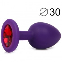 Втулка анальная из силикона фиолетового цвета с красным кристаллом, длина 72 мм, диаметр 30 мм, Sexy Friend SF-70700-16, длина 7.2 см.