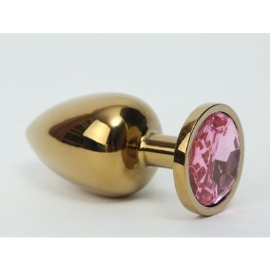 Классическая анальная пробка с розовым стразом, цвет золотой, 47006-1MM, бренд 4sexdream, из материала металл, длина 8.2 см., со скидкой