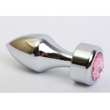 Анальная втулка-украшение с розовым стразом, цвет серебристый, 47444-5MM, из материала металл, длина 7.8 см., со скидкой