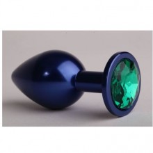 Классическая анальная пробка с зеленым стразом, цвет синий, 47415-6MM, бренд 4sexdream, из материала металл, коллекция Anal Jewelry Plug, длина 7.1 см., со скидкой