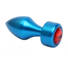 Анальная втулка-украшение с красным стразом, цвет голубой, 47442-2MM, из материала металл, длина 7.8 см., со скидкой
