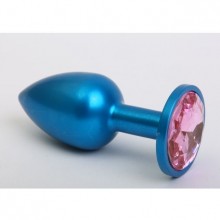 Классическая анальная пробка с розовым стразом, цвет голубой, 47415-MM, бренд 4sexdream, из материала металл, длина 7.1 см., со скидкой