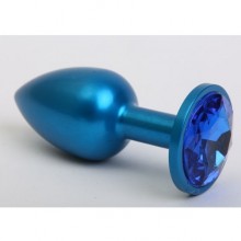 Классическая анальная пробка с синим стразом, цвет голубой, 47415-3MM, бренд 4sexdream, из материала металл, длина 7.1 см., со скидкой
