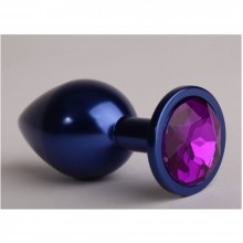 Классическая анальная пробка с фиолетовым стразом, цвет синий, 47415-5MM, бренд 4sexdream, коллекция Anal Jewelry Plug, длина 7.1 см., со скидкой