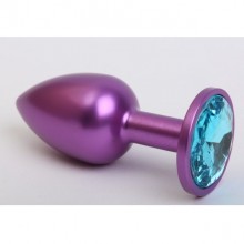 Классическая анальная пробка с голубым стразом, цвет фиолетовый, 47413-1MM, бренд 4sexdream, коллекция Anal Jewelry Plug, длина 7.1 см., со скидкой