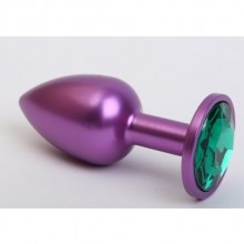 Классическая анальная пробка с зеленым стразом, цвет фиолетовый, 47413-6MM, бренд 4sexdream, коллекция Anal Jewelry Plug, длина 7.1 см., со скидкой