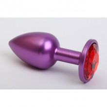 Классическая анальная пробка с красным стразом, цвет фиолетовый, 47413-2MM, бренд 4sexdream, коллекция Anal Jewelry Plug, длина 7.1 см., со скидкой