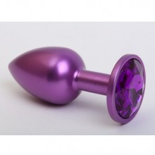 Классическая анальная пробка с фиолетовым стразом, цвет фиолетовый, 47413-5MM, бренд 4sexdream, из материала металл, длина 7.1 см., со скидкой