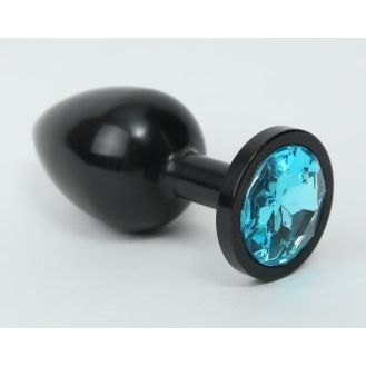 Классическая анальная пробка с голубым стразом, цвет черный, 47412-1MM, бренд 4sexdream, из материала металл, длина 7.1 см., со скидкой