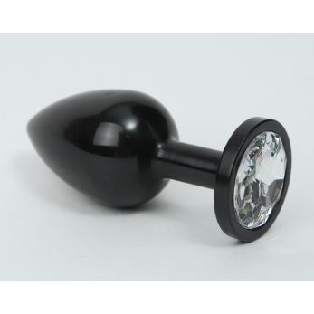 Классическая анальная пробка с прозрачным стразом, цвет черный, 47412-4MM, бренд 4sexdream, коллекция Anal Jewelry Plug, длина 7.1 см., со скидкой