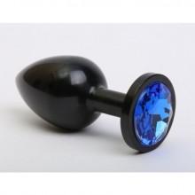 Классическая анальная пробка с синим стразом, цвет черный, 47412-3MM, бренд 4sexdream, коллекция Anal Jewelry Plug, длина 7.1 см., со скидкой