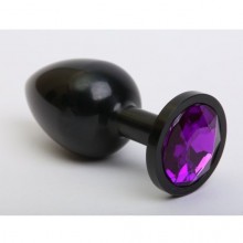Классическая анальная пробка с фиолетовым стразом, цвет черный, 47412-5MM, бренд 4sexdream, из материала металл, коллекция Anal Jewelry Plug, длина 7.1 см., со скидкой
