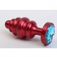 Фигурная анальная пробка с голубым стразом, цвет красный, 47426-1MM, бренд 4sexdream, из материала металл, длина 7.3 см., со скидкой