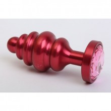 Фигурная анальная пробка с розовым стразом, цвет красный, 47426-MM, бренд 4sexdream, из материала металл, длина 7.3 см., со скидкой