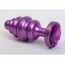 Фигурная анальная пробка с фиолетовым стразом, цвет фиолетовый, 47429-5MM, бренд 4sexdream, из материала металл, длина 7.3 см., со скидкой