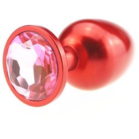 Классическая анальная пробка с розовым стразом, цвет красный, 47108-3MM, бренд 4sexdream, из материала металл, длина 8.2 см., со скидкой