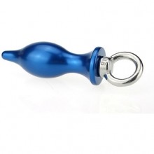 Металлическая анальная пробка для ношения с кольцом, цвет синий, 47419-MM, бренд 4sexdream, длина 7 см., со скидкой