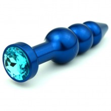 Анальная пробка-елочка с голубым стразом, цвет голубой, 47430-1MM, из материала металл, длина 11.2 см., со скидкой