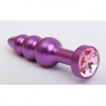 Анальная пробка-елочка с розовым стразом, цвет фиолетовый, 47433-MM, бренд 4sexdream, из материала металл, длина 11.2 см., со скидкой