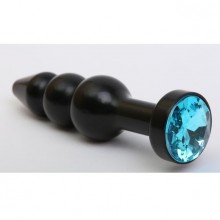 Анальная пробка-елочка с голубым стразом, цвет черный, 47432-1MM, из материала металл, длина 11.2 см.