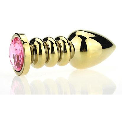Изящная металлическая пробка с розовым стразом, цвет золотой, 47424-MM, бренд 4sexdream, длина 10.3 см., со скидкой