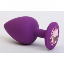 Силиконовая анальная пробка классической формы с розовым стразом, цвет фиолетовый, 47407-MM, бренд 4sexdream, коллекция Anal Jewelry Plug, длина 7 см., со скидкой