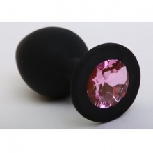 Силиконовая анальная пробка классической формы с розовым стразом, цвет черный, 47409-1MM, бренд 4sexdream, длина 8.2 см., со скидкой