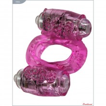 Кольцо с 2 вибропулями, водонепроницаемое, цвет розовый, Eroticon 31004, из материала TPE, диаметр 2 см., со скидкой