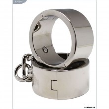 Цельные металлические наручники, мужские, цвет серебристый, Penthouse P3015M, диаметр 6.2 см., со скидкой