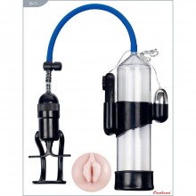 Помпа вакуумная «Eroticon Pump X7» с мини-вагиной и вибратором, цвет прозрачный, 30471, длина 20.5 см., со скидкой