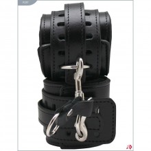 Кожаные наручники без пряжек, цвет черный, Подиум Р297, бренд Фетиш компани, со скидкой