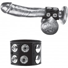Ремень для члена и мошонки из экокожи «1.5 Cock Ring With Ball Strap», цвет черный, BlueLine BLM3046, из материала ПВХ, со скидкой