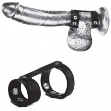 Кольцо на пенис «Duo Snap Cock And Ball Ring», цвет черный, BlueLine BLM3047, из материала ПВХ, со скидкой
