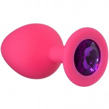 Анальная пробка «Emotions Cutie Medium» с фиолетовым кристаллом, цвет розовый, Lola Toys 4012-02Lola, бренд Lola Games, из материала силикон, длина 8.5 см., со скидкой