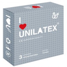 Презервативы «Dotted» с точками, упаковка 3 шт, Unilatex 3017, из материала латекс, длина 19 см., со скидкой