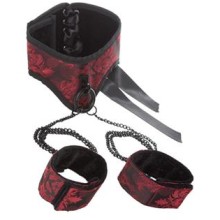 Роскошный ошейник с наручниками «Posture Collar with Cuffs», цвет красный, Scandal SE2712-13-3, бренд CalExotics, из материала Полиэстер