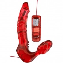 Безремневой страпон «Bend Over Boyfriend» с вибрацией, цвет красный, Toy Joy TOY9696, из материала ПВХ, длина 24 см.