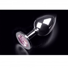 Большая серебристая анальная пробка с круглым кончиком и ярким розовым кристаллом, цвет серебристый, Пикантные Штучки DPRLS252P, коллекция Anal Jewelry Plug, длина 9 см.