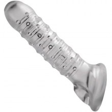 Утолщающая ребристая насадка на пенис от компании Tom of Finland, цвет прозрачный, XRTF3157, длина 19 см., со скидкой